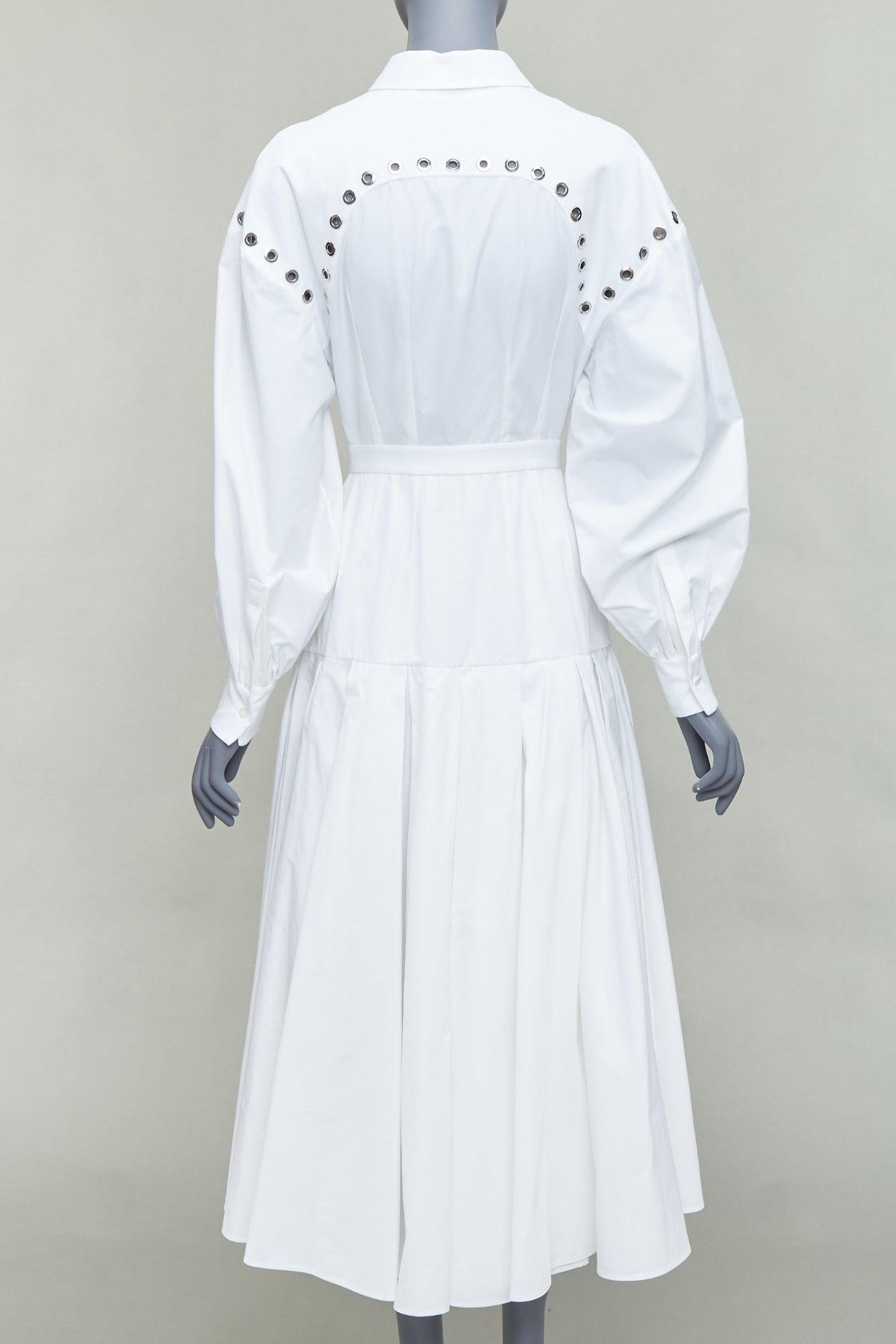 Women's ALEXANDER MCQUEEN 2022 white cotton silver grommet midi dress IT38 XS For Sale