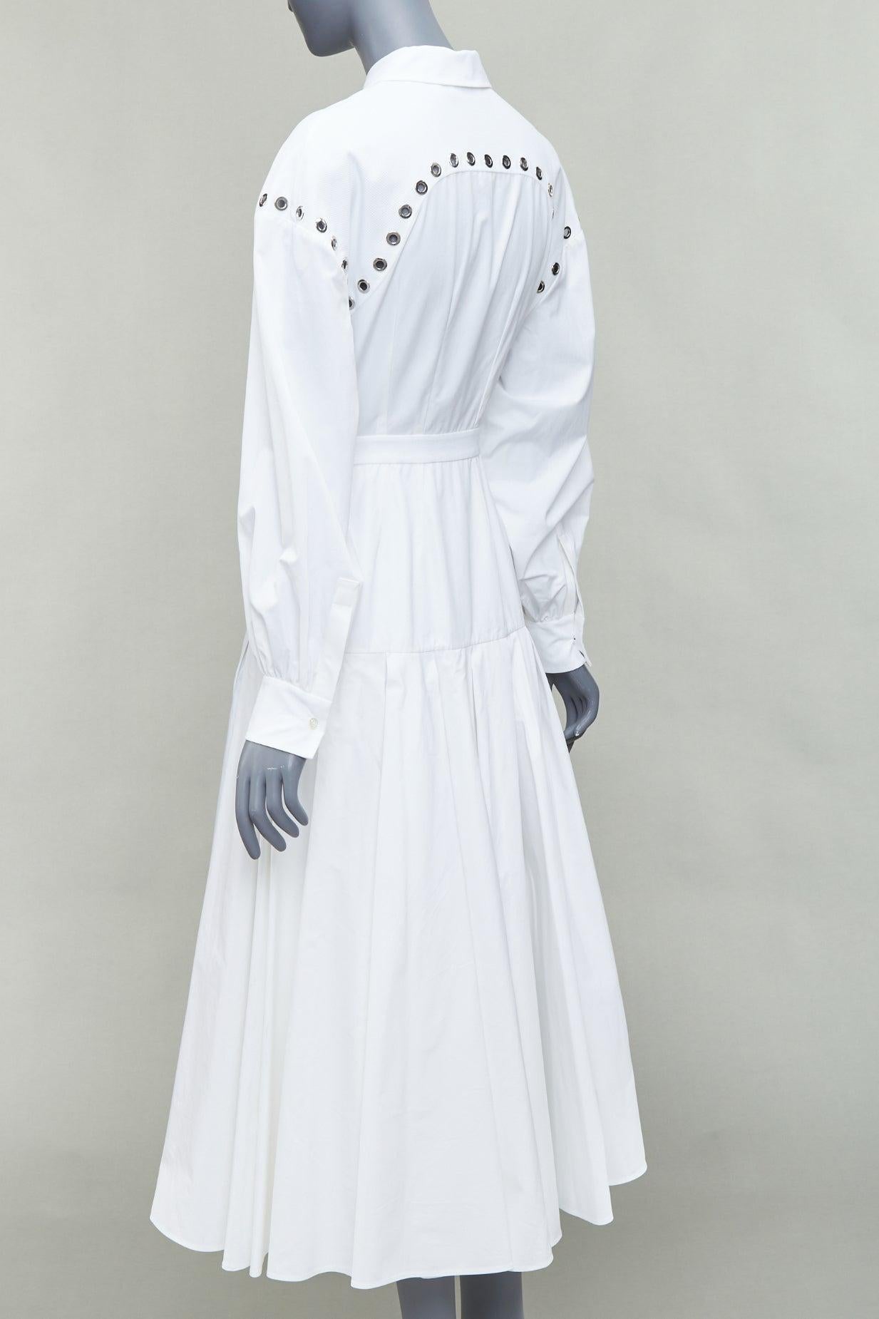 ALEXANDER MCQUEEN 2022 white cotton silver grommet midi dress IT38 XS For Sale 1