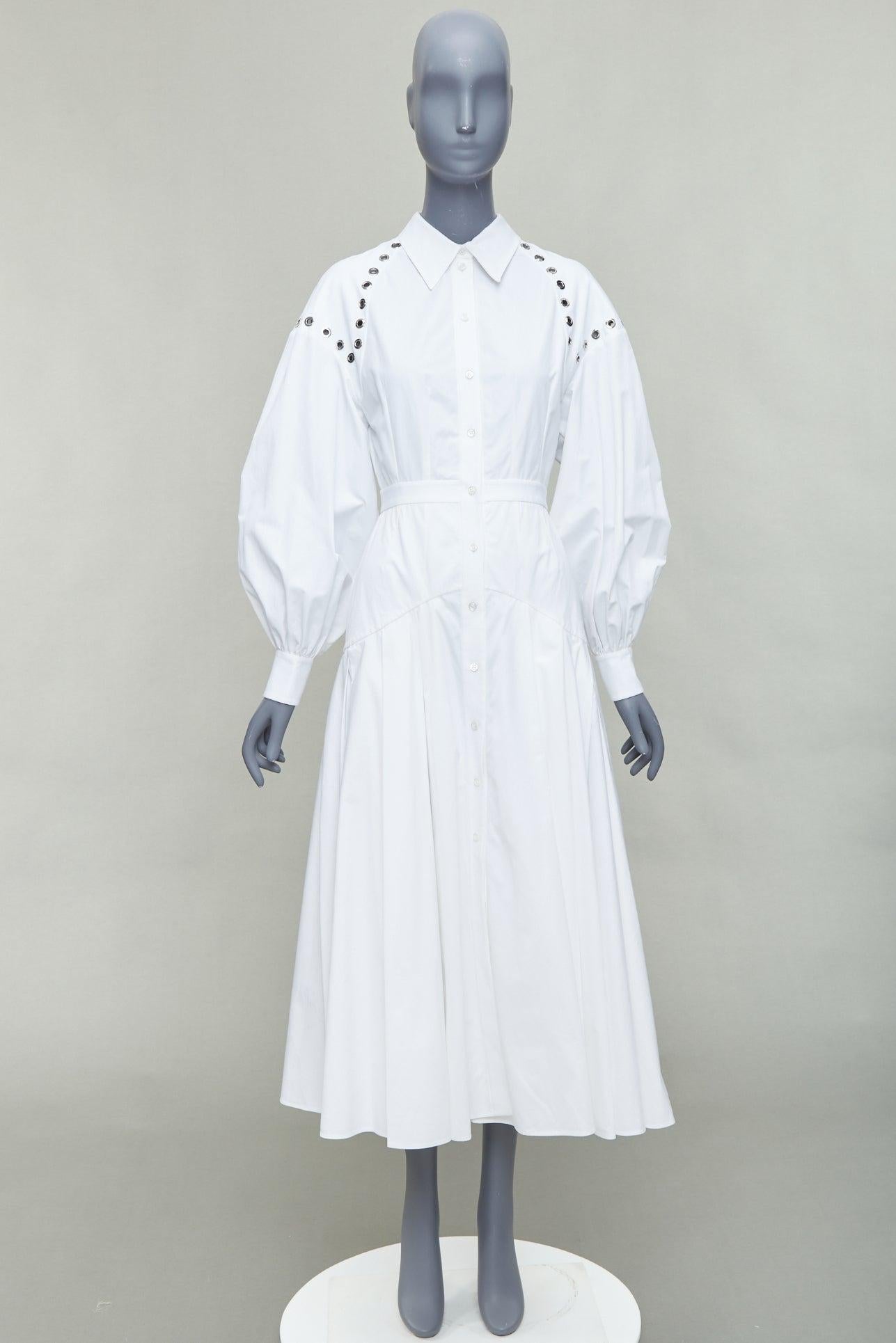 ALEXANDER MCQUEEN 2022 white cotton silver grommet midi dress IT38 XS For Sale 4