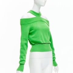 ALEXANDER MCQUEEN 2022 wool green cold shoulder black lattice seam sweater S