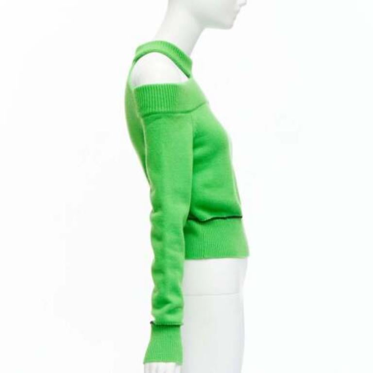 ALEXANDER MCQUEEN 2022 Wolle Grün Kalte Schulter Schwarz Gitternaht Pullover S Damen im Angebot