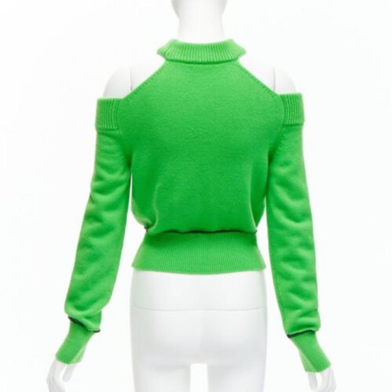 ALEXANDER MCQUEEN 2022 Wolle Grün Kalte Schulter Schwarz Gitternaht Pullover S im Angebot 1