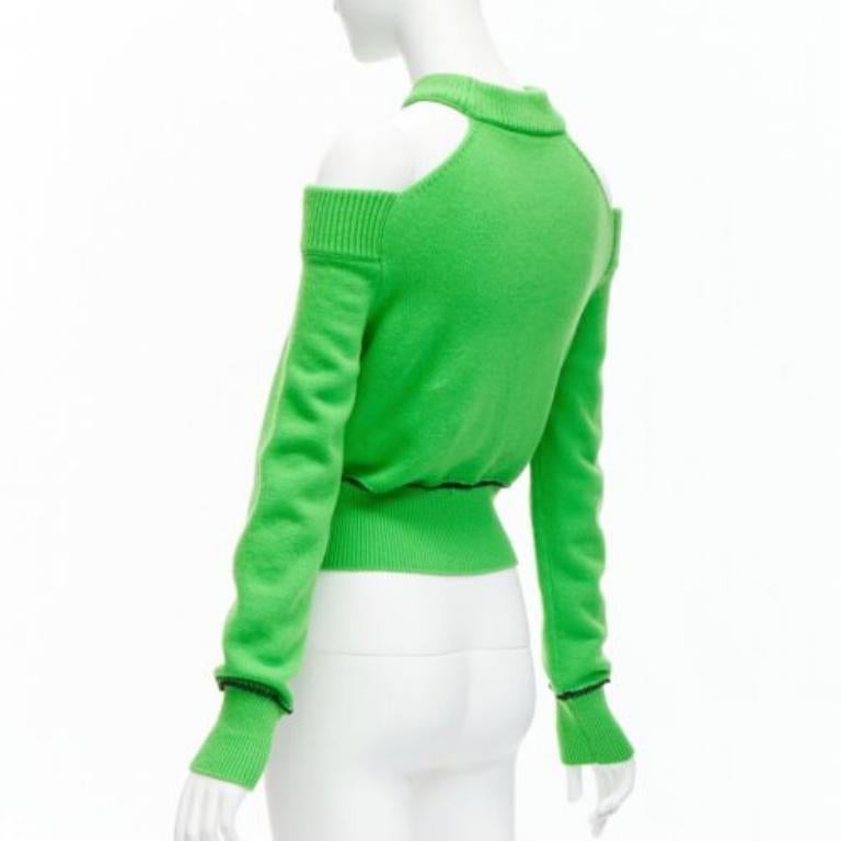 ALEXANDER MCQUEEN 2022 Wolle Grün Kalte Schulter Schwarz Gitternaht Pullover S im Angebot 2