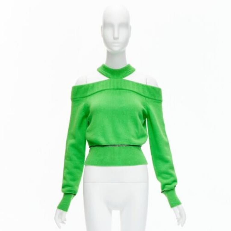 ALEXANDER MCQUEEN 2022 Wolle Grün Kalte Schulter Schwarz Gitternaht Pullover S im Angebot 5