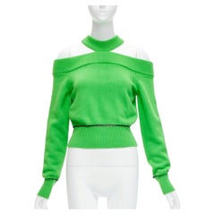 ALEXANDER MCQUEEN 2022 wool green cold shoulder black lattice seam sweater S