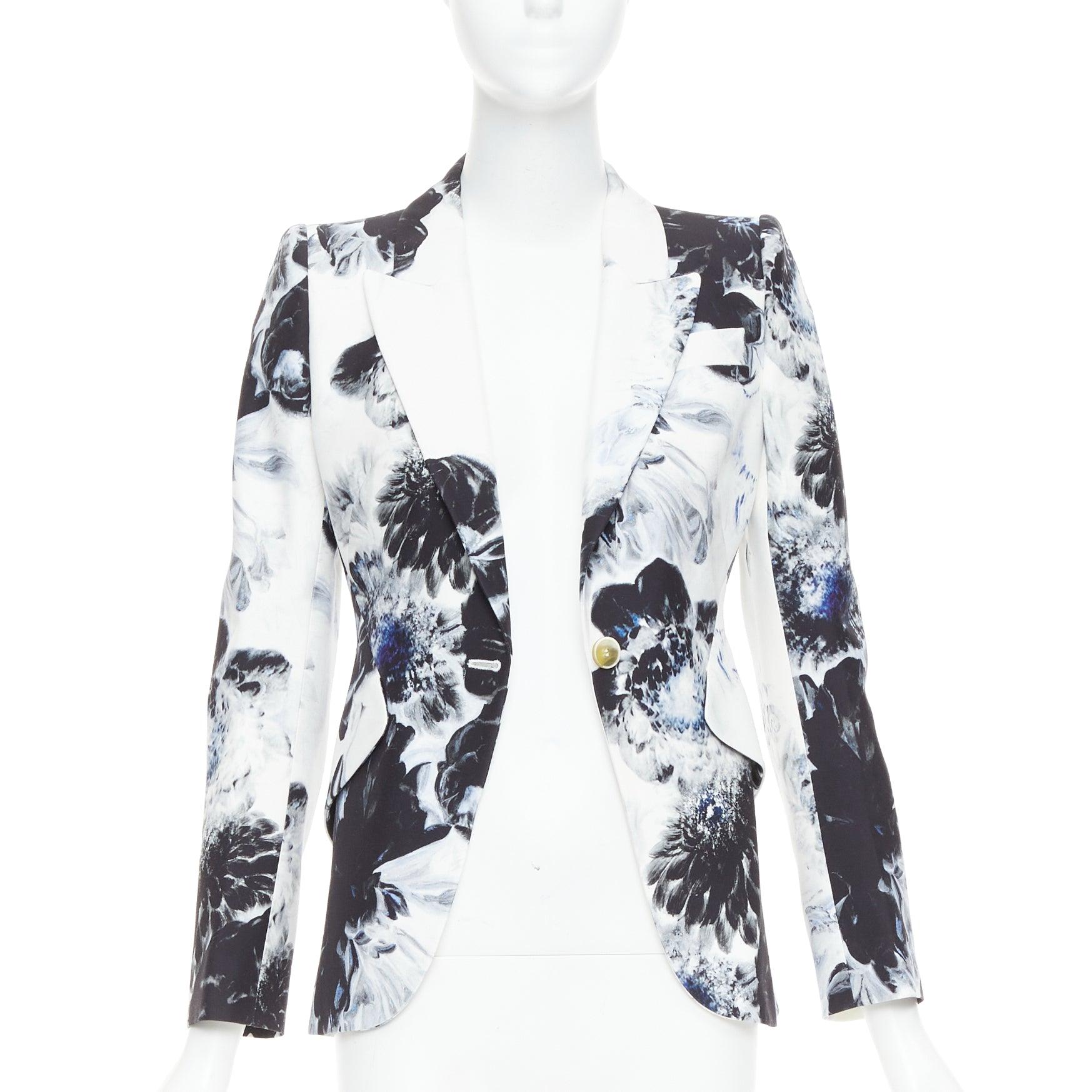 Gris ALEXANDER MCQUEEN 2023 Chiaroscuro Xray floral fitted blazer jacket IT38 XS en vente