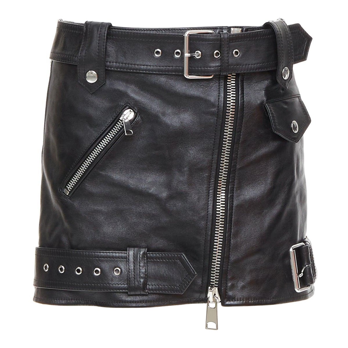 ALEXANDER MCQUEEN 2023 Biker-Minirock aus Rindsleder mit Reißverschluss IT36 XXS im Angebot