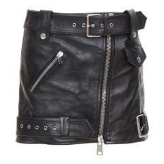 ALEXANDER MCQUEEN 2023 Biker-Minirock aus Rindsleder mit Reißverschluss IT36 XXS