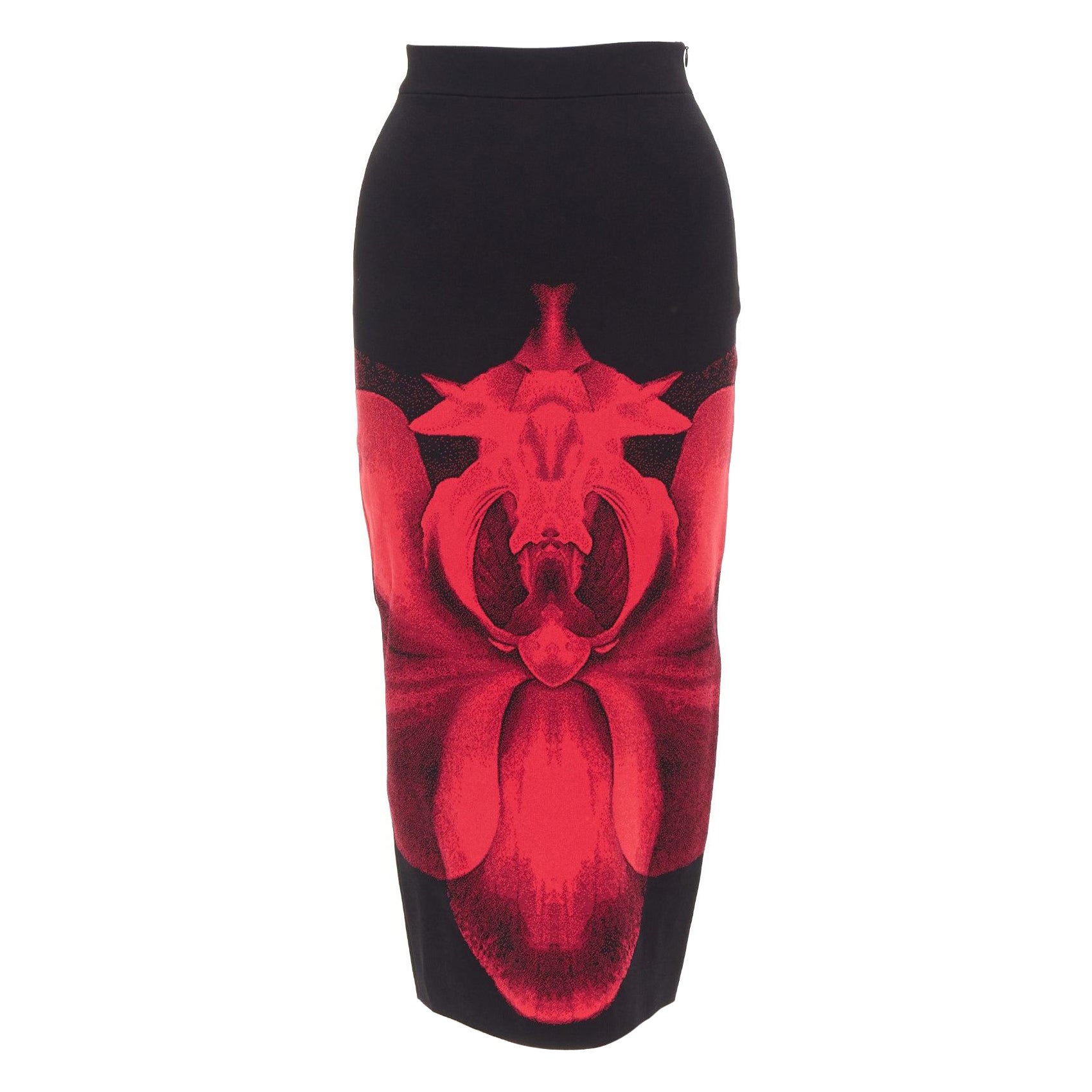 ALEXANDER MCQUEEN 2023 Ethereal Orchid schwarz rot floral jacquard pencil skirt S