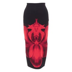 ALEXANDER MCQUEEN 2023 Ethereal Orchid schwarz rot floral jacquard pencil skirt S