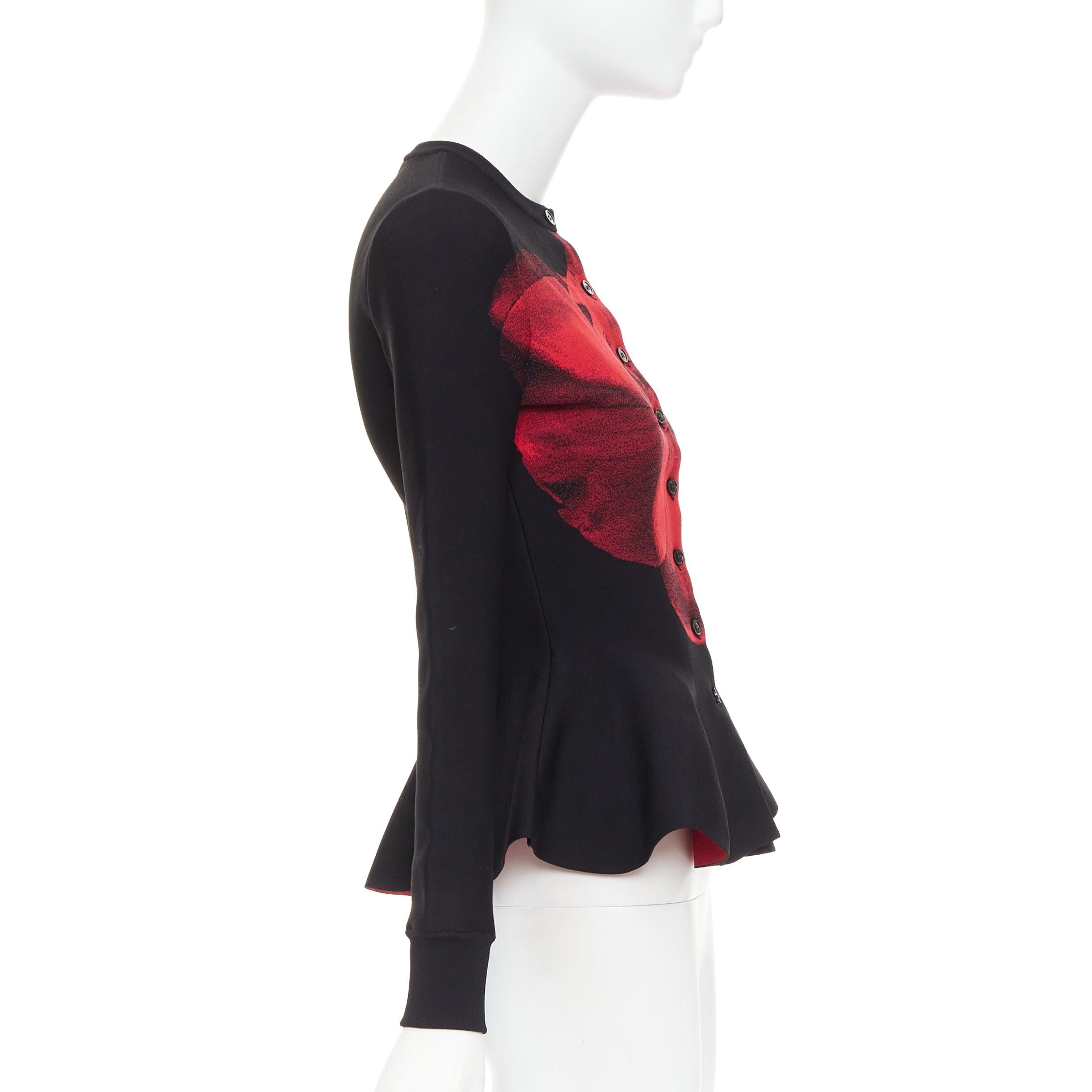 ALEXANDER MCQUEEN 2023 Ätherische Orchidee rot geblümte Jacquard-Schößchen-Strickjacke S Damen im Angebot