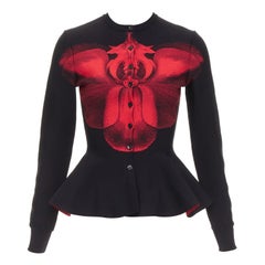 ALEXANDER MCQUEEN 2023 Ethereal Orchid red floral jacquard peplum cardigan S