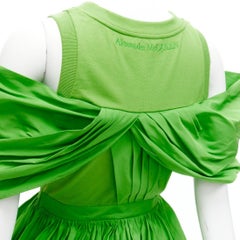 ALEXANDER MCQUEEN 2023 green cotton pleated peplum faille cold shoulder top IT38