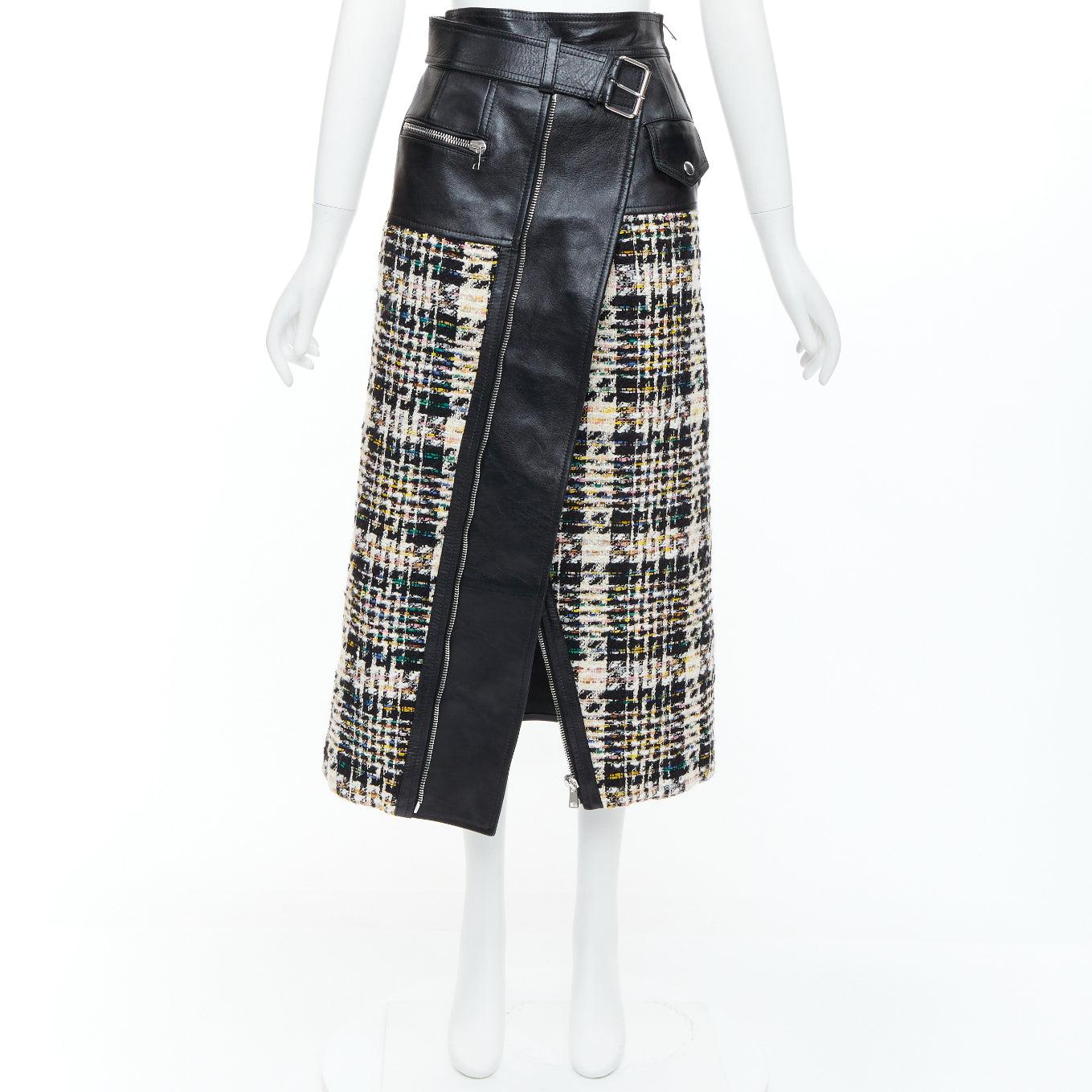 ALEXANDER MCQUEEN 2023 Hybrid leather tweed deconstructed biker skirt IT36 XXS For Sale 5