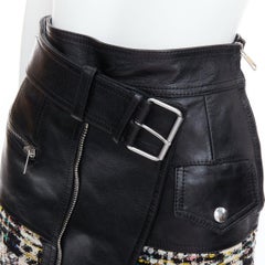 ALEXANDER MCQUEEN 2023 Hybrid leather tweed deconstructed biker skirt IT36 XXS