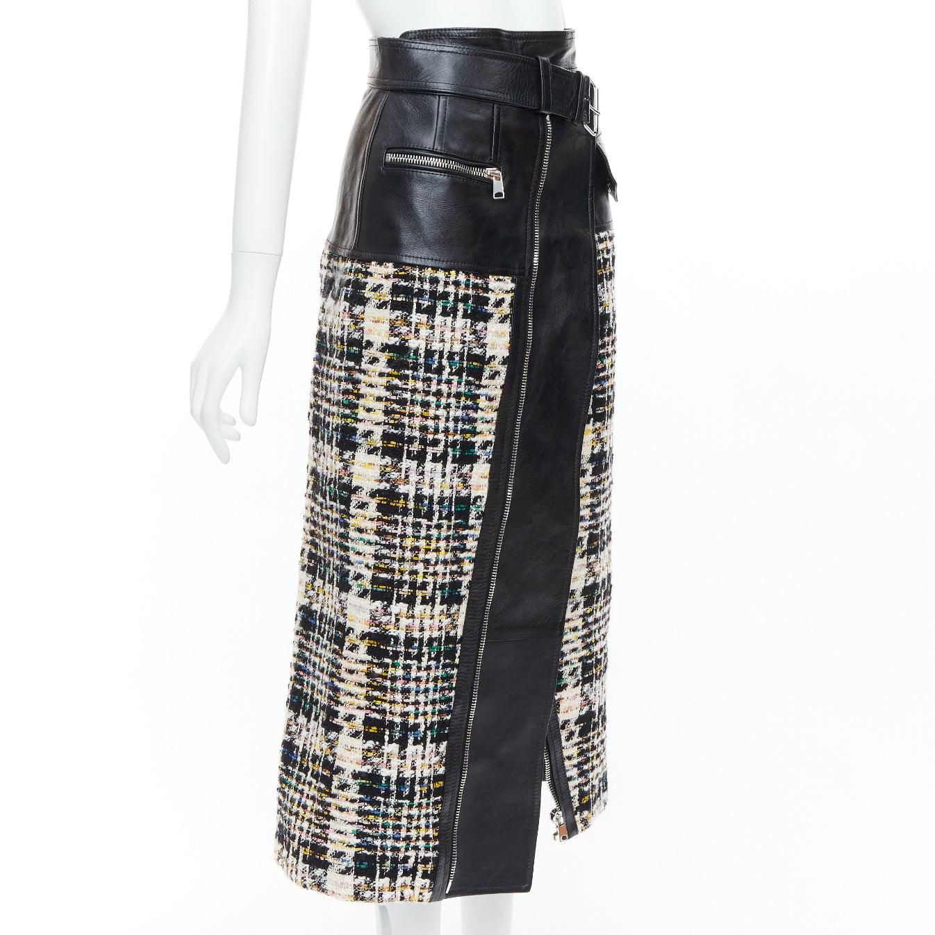 Black ALEXANDER MCQUEEN 2023 Hybrid leather tweed deconstructed biker skirt IT36 XXS For Sale