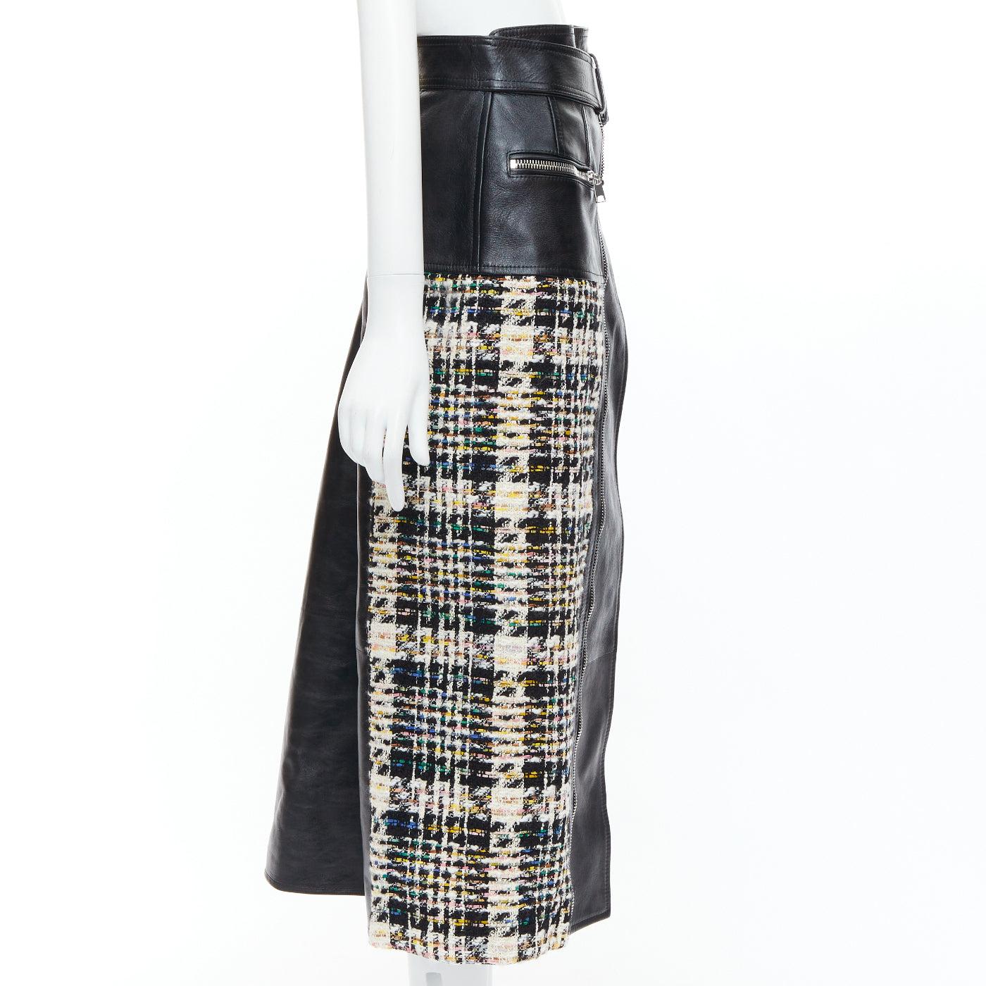 ALEXANDER MCQUEEN 2023 Hybrid leather tweed deconstructed biker skirt IT36 XXS In Good Condition For Sale In Hong Kong, NT