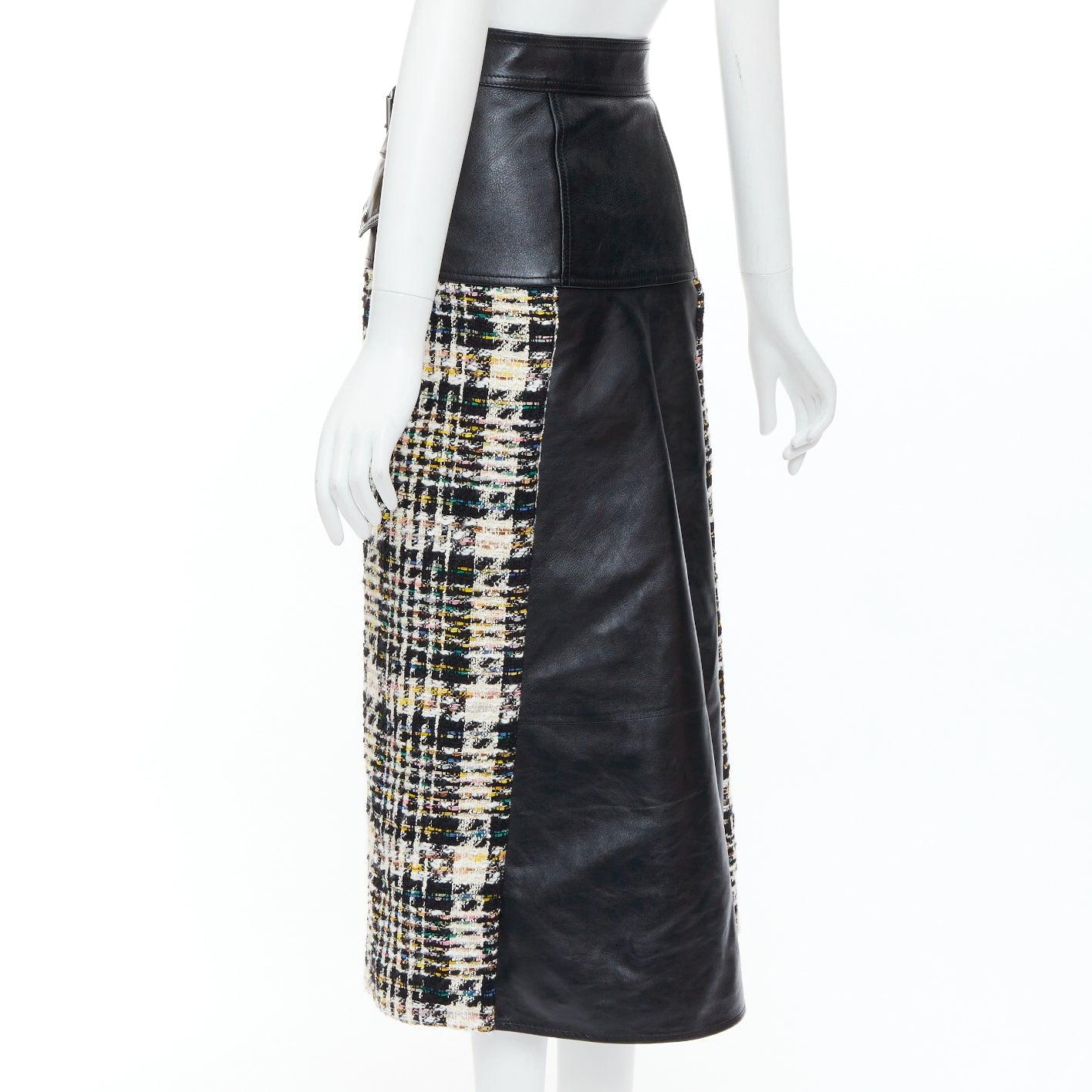 ALEXANDER MCQUEEN 2023 Hybrid leather tweed deconstructed biker skirt IT36 XXS For Sale 1