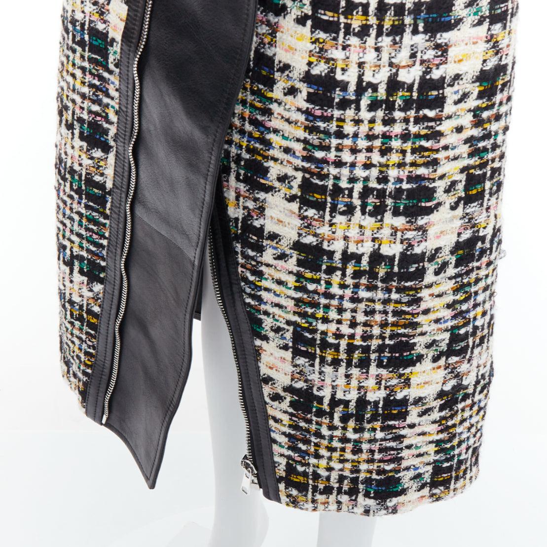 ALEXANDER MCQUEEN 2023 Hybrid leather tweed deconstructed biker skirt IT36 XXS For Sale 2