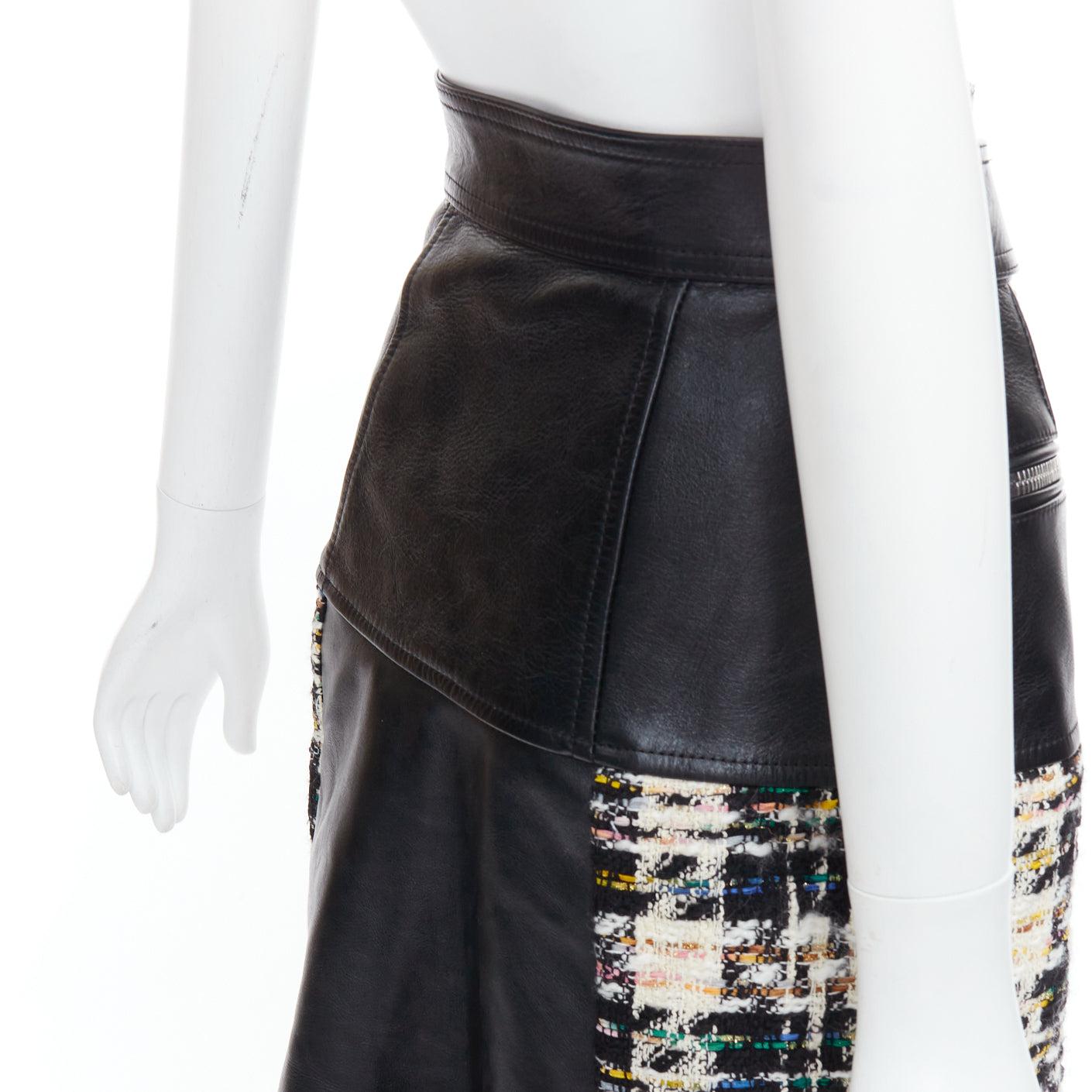 ALEXANDER MCQUEEN 2023 Hybrid leather tweed deconstructed biker skirt IT36 XXS For Sale 3