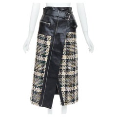 ALEXANDER MCQUEEN 2023 Hybrid leather tweed deconstructed biker skirt IT36 XXS