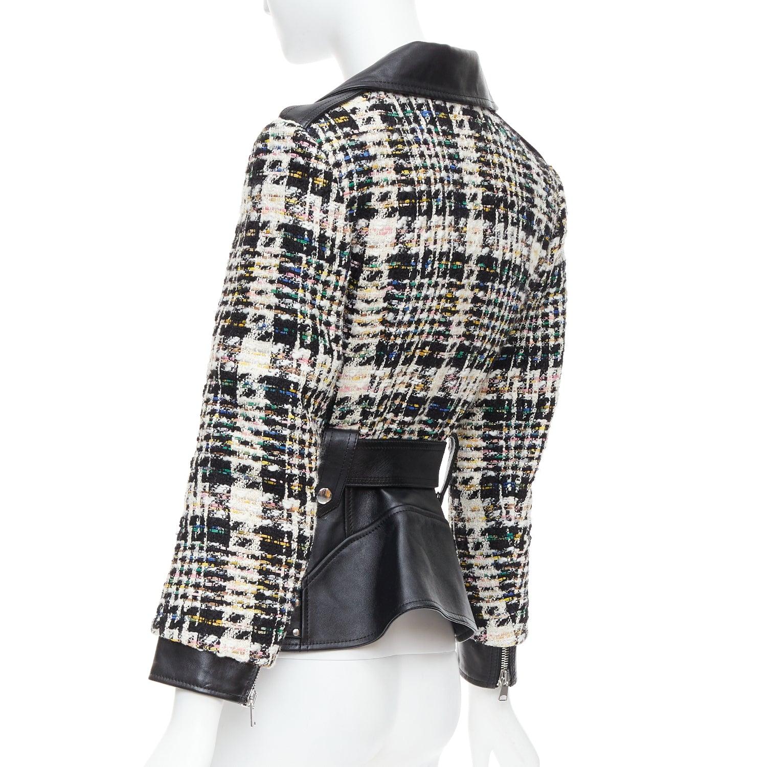 Alexander McQueen 2023 Giacca biker ibrida in pelle nera tweed IT36 XXS in vendita 2