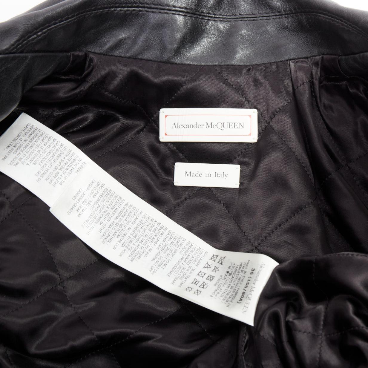 Alexander McQueen 2023 Giacca biker ibrida in pelle nera tweed IT36 XXS in vendita 3