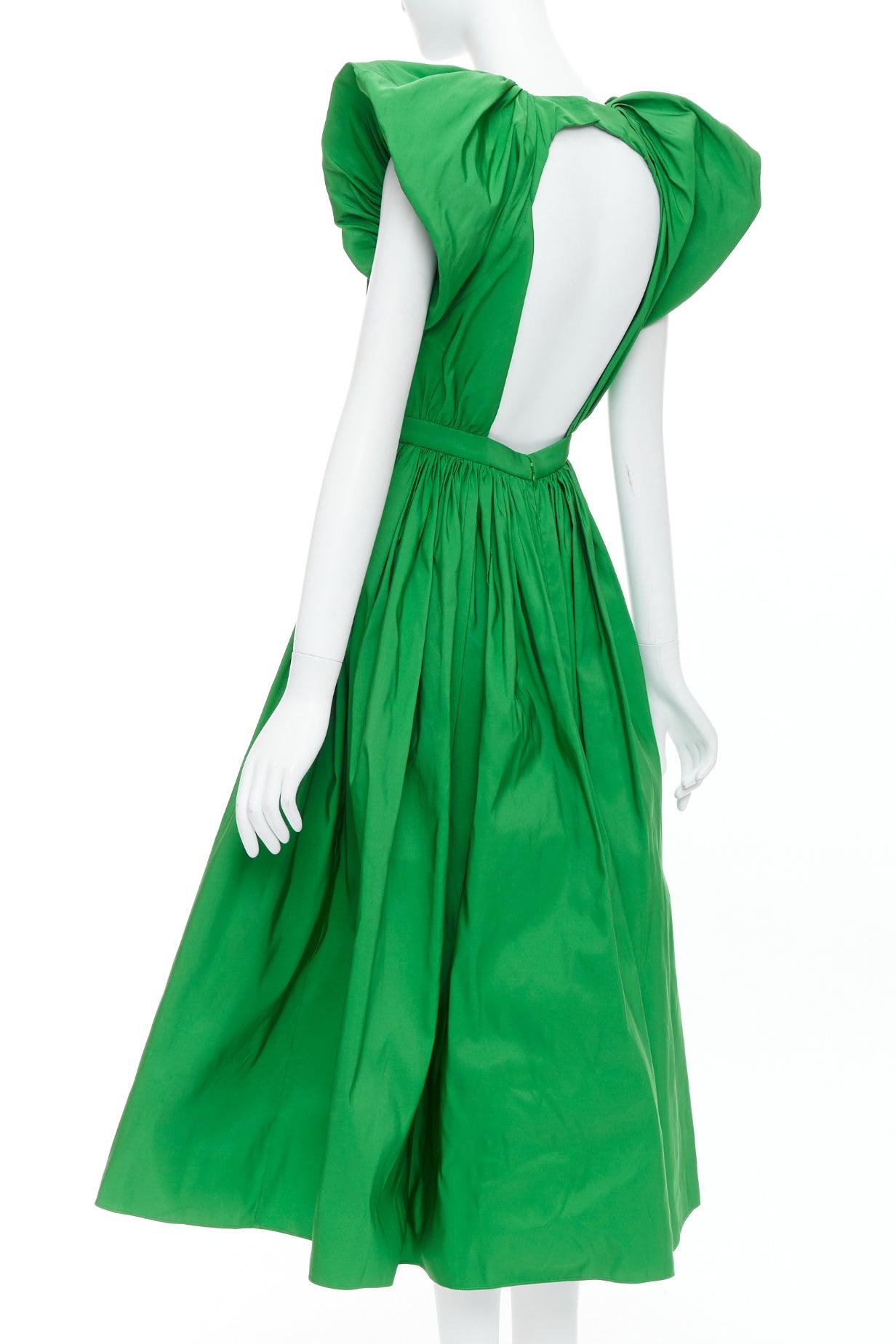 Women's ALEXANDER MCQUEEN 2023 kelly green open back puff sleeve midi dress IT38 XS For Sale