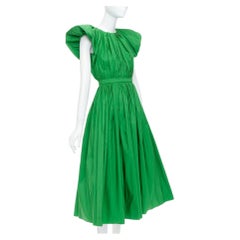 ALEXANDER MCQUEEN 2023 kelly green open back puff sleeve midi dress IT38 XS