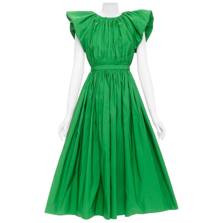 ALEXANDER MCQUEEN 2023 kelly green open back puff sleeve midi dress IT38 XS  For Sale at 1stDibs