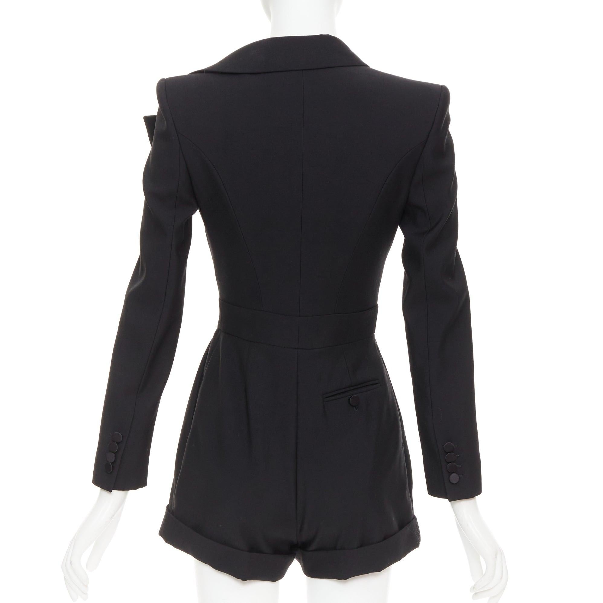 ALEXANDER MCQUEEN 2023 Orchidee verschönert schwarz slim fit Wolle playsuit IT36 XS Damen im Angebot