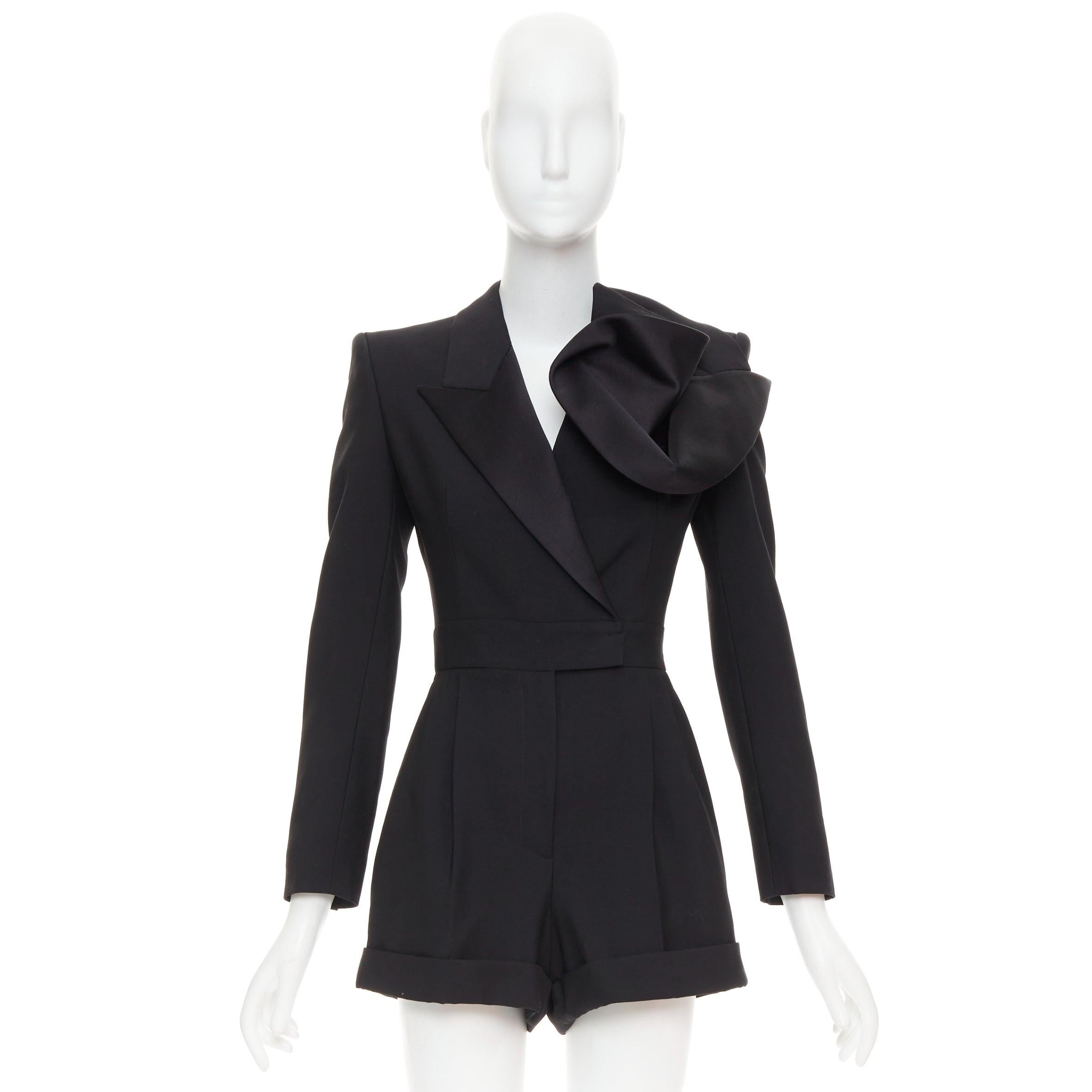 ALEXANDER MCQUEEN 2023 Orchidee verschönert schwarz slim fit Wolle playsuit IT36 XS im Angebot 4