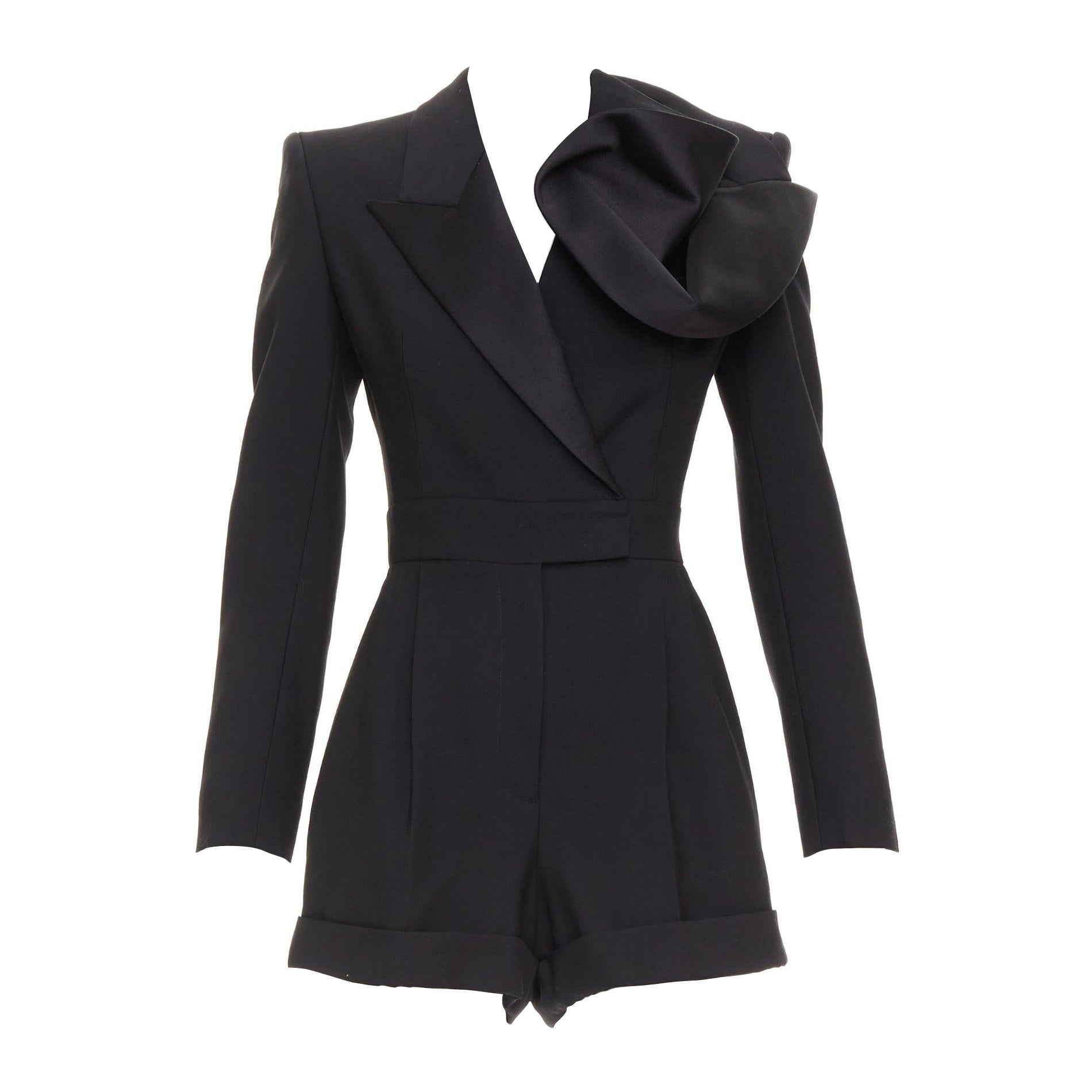 ALEXANDER MCQUEEN 2023 Orchidee verschönert schwarz slim fit Wolle playsuit IT36 XS im Angebot