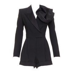 ALEXANDER MCQUEEN 2023 Orchidee verschönert schwarz slim fit Wolle playsuit IT36 XS