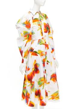 ALEXANDER MCQUEEN 2023 Solarised Orchid floral slash shoulder dress IT38 XS