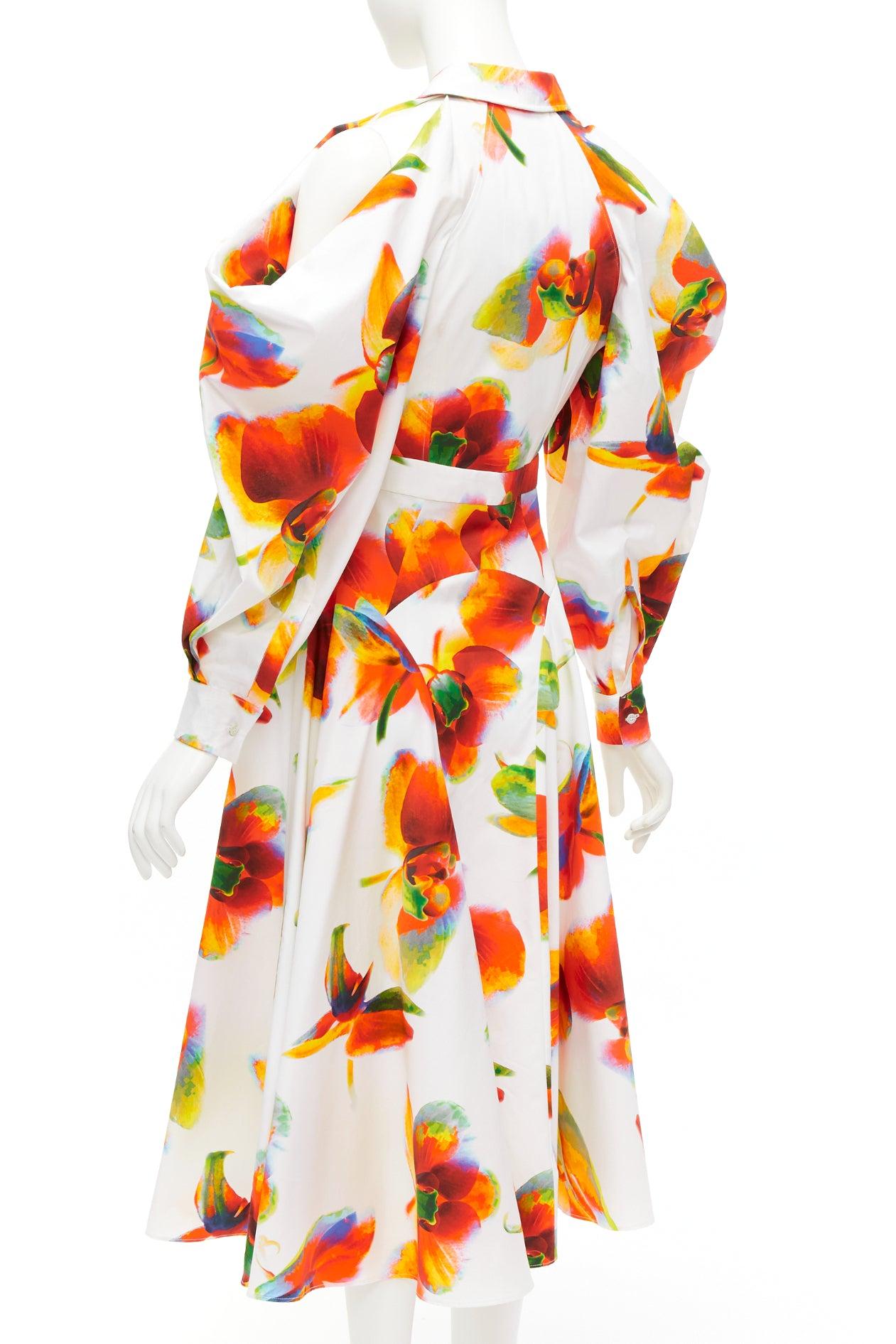 ALEXANDER MCQUEEN 2023 Solarised Orchid floral slash shoulder dress IT38 XS For Sale 1