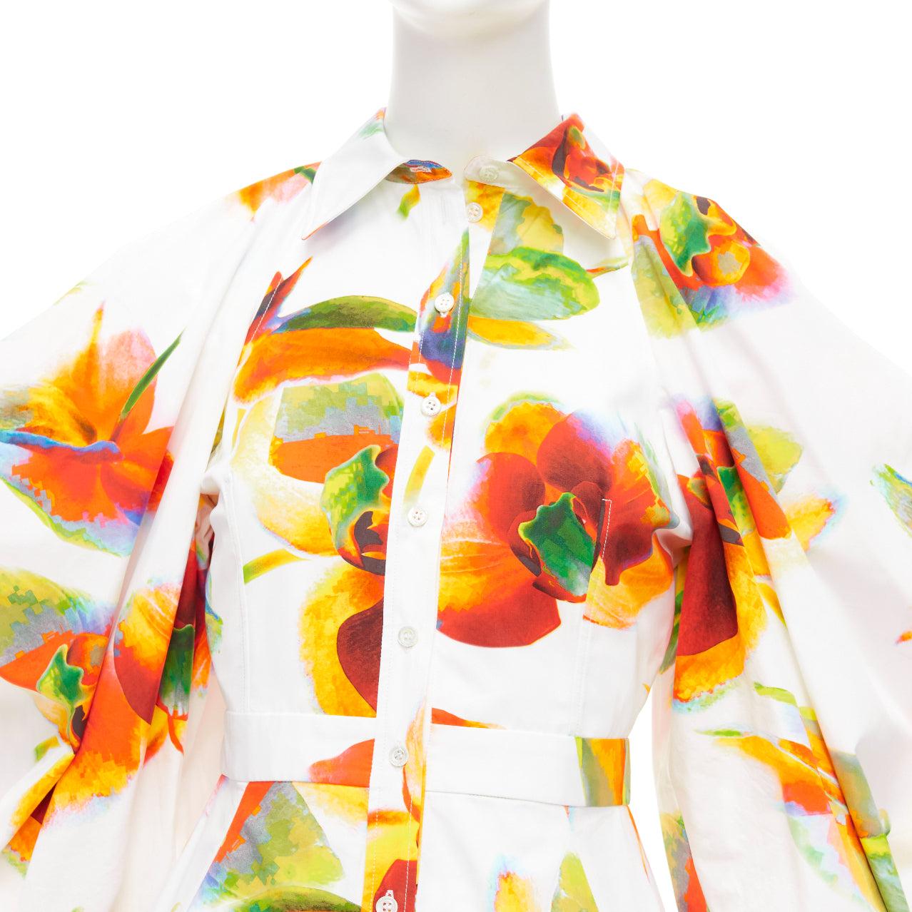 ALEXANDER MCQUEEN 2023 Solarised Orchid floral slash shoulder dress IT38 XS For Sale 2
