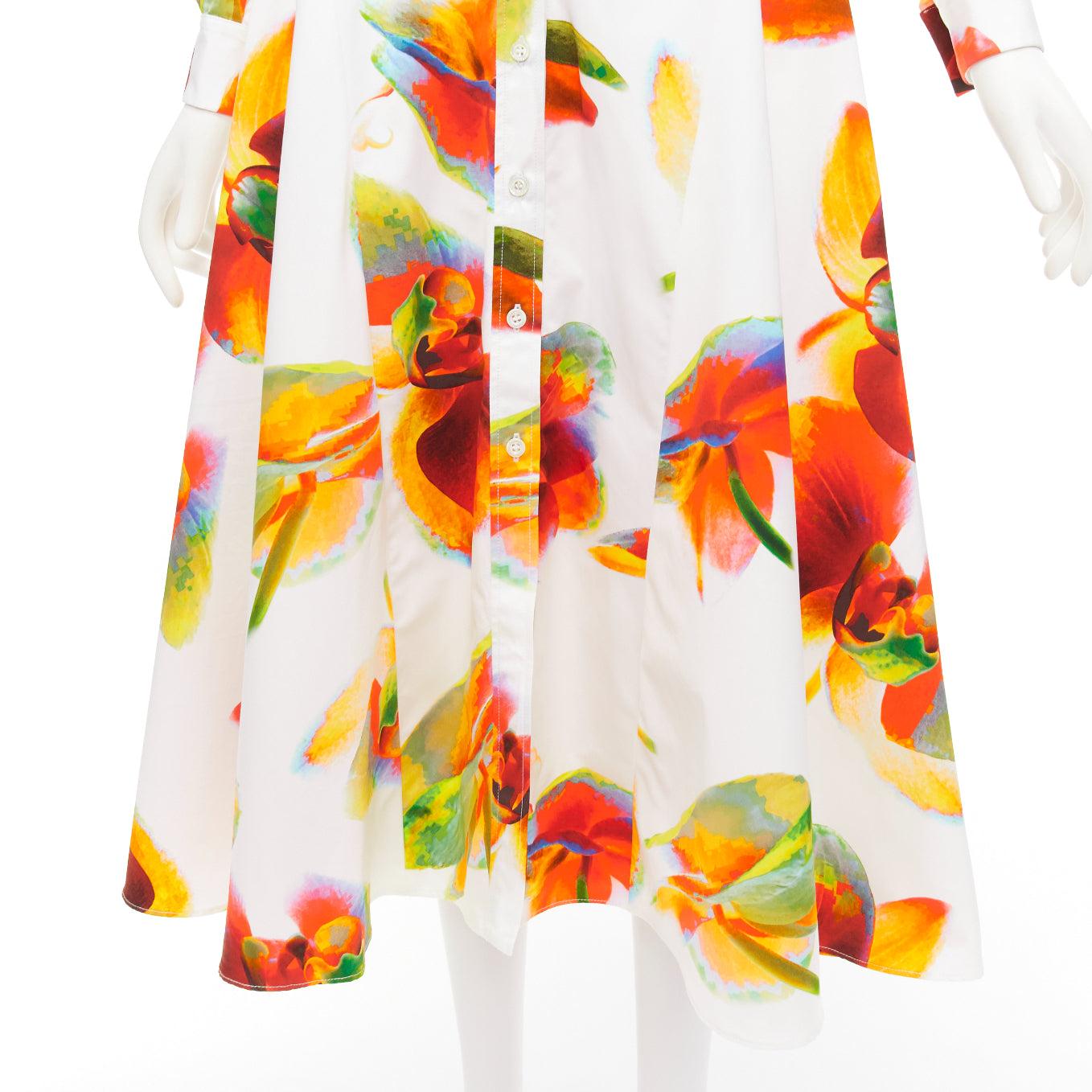 ALEXANDER MCQUEEN 2023 Solarised Orchid floral slash shoulder dress IT38 XS For Sale 3
