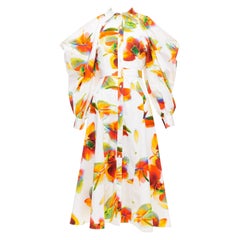 ALEXANDER MCQUEEN 2023 Solarised Orchid floral slash shoulder dress IT38 XS