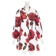 ALEXANDER MCQUEEN 2023 Tudor Rose Butterfly cotton balloon sleeve dress IT38 XS