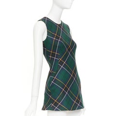 ALEXANDER MCQUEEN 2024 navy green yellow tartan wool sleeveless mini dress IT36
