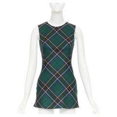 ALEXANDER MCQUEEN 2024 navy green yellow tartan wool sleeveless mini dress IT36