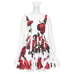 ALEXANDER MCQUEEN 2024 Tudor Rose print cotton poplin skater mini dress IT38 XS