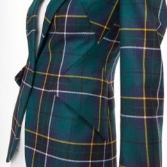 ALEXANDER MCQUEEN 2025 green wool tartan pointed shoulder blazer jacket IT36 XXS