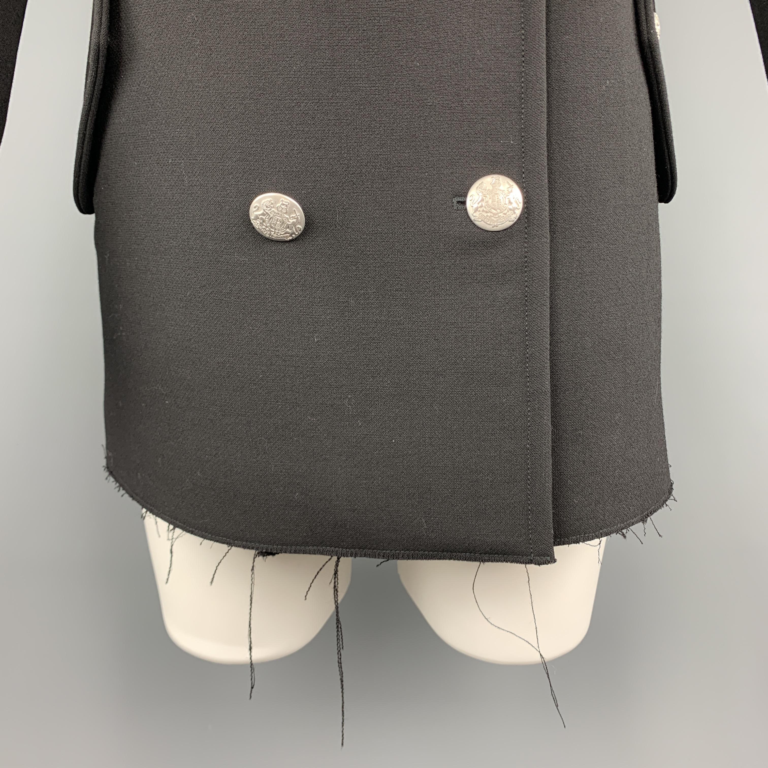 Men's ALEXANDER MCQUEEN 38 Black Wool Silver Button Burgundy Vevet Collar Trench Coat