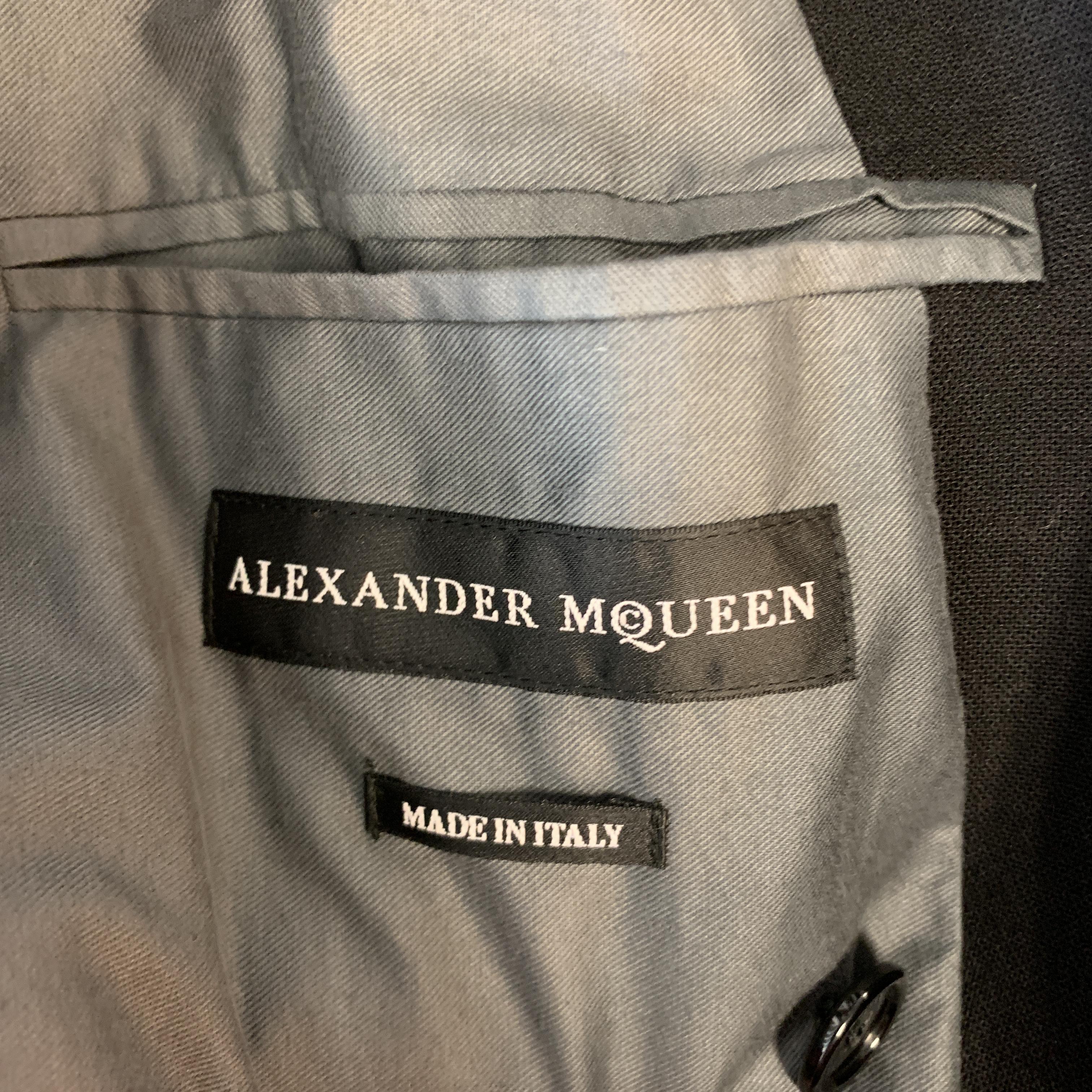 ALEXANDER MCQUEEN 38 Black Wool Silver Button Burgundy Vevet Collar Trench Coat 5