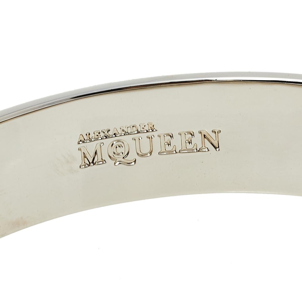 Contemporary Alexander McQueen 3D Skull Black Enamel Silver Tone Bangle Bracelet