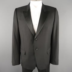 ALEXANDER MCQUEEN 44 Black Peak Satin Lapel Satin Tuxedo Suit