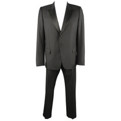 ALEXANDER MCQUEEN 44 Black Peak Satin Lapel Satin Tuxedo Suit