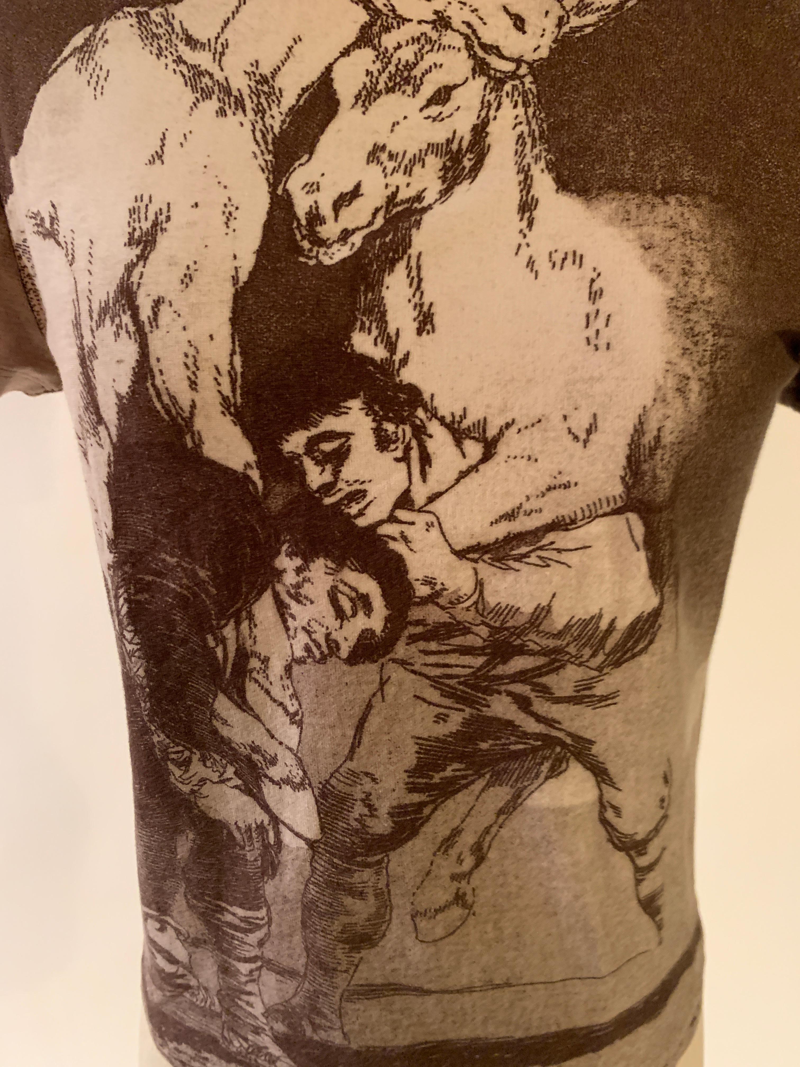 Alexander McQueen 90s Goya Los Caprichos Etching Print Shirt T-Shirt Brown In Excellent Condition In San Francisco, CA